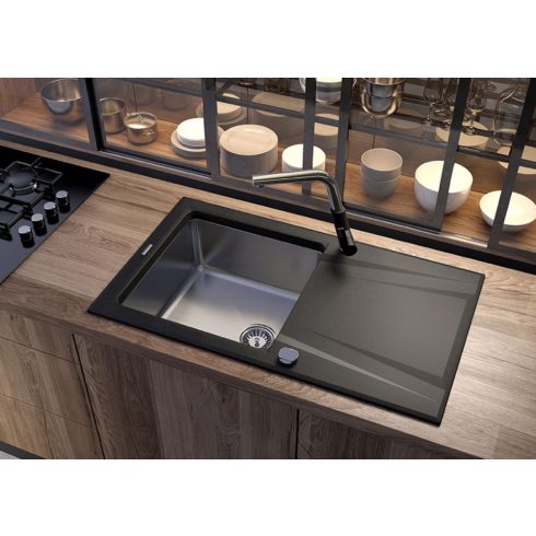 Deante Silia mosogató csaptelep-kihúzható kifolyó_acél-fekete