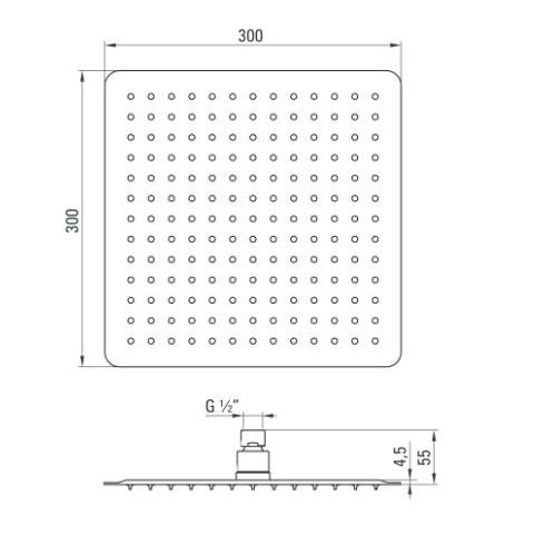 DEANTE FLOKS szögletes esőztető_300x300x4,5 mm