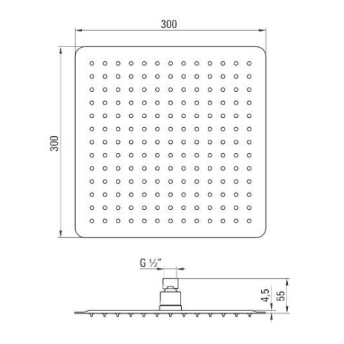 DEANTE FLOKS NERO szögletes esőztető_300x300x4,5 mm