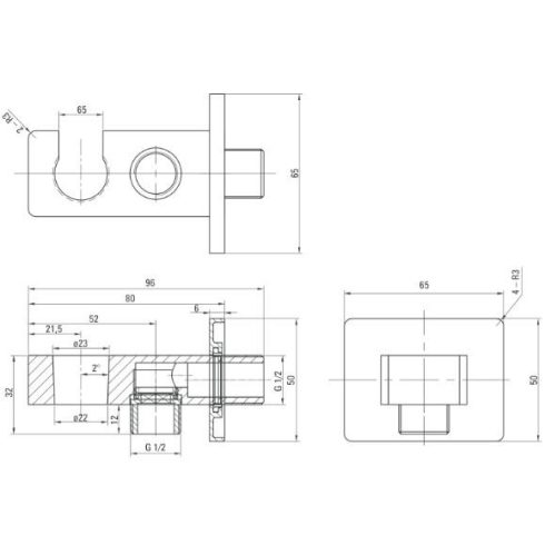 DEANTE CASCADA NERO sarokszelep, zuhanyfej tartóval_szögletes