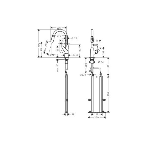 Hansgrohe M42 Egykaros Konyhai csaptelep kihúzható zuhanyfejjel