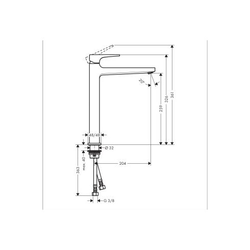 Hansgrohe Metropol Egykaros mosdócsaptelep 260 loop fogantyúval, mosdótálakhoz, push-open lefolyógarnitúrával