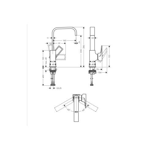 Hansgrohe Metropol Egykaros mosdócsaptelep 230 loop fogantyúval, push-open lefolyó-garnitúrával