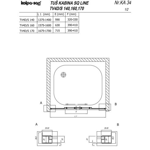 Kolpa SQ LINE TV4D/S zuhanyajtó