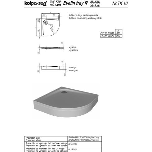 Kolpa Evelin Tray R zuhanytálca