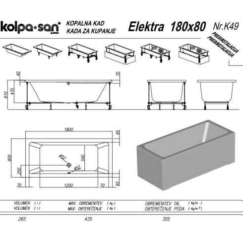 Kolpa Elektra egyenes kád