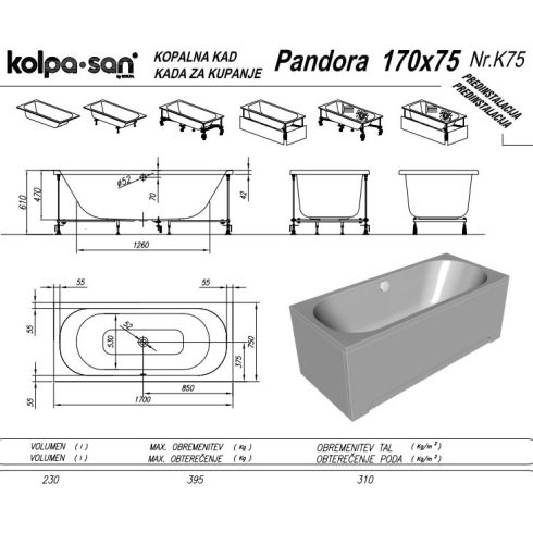 Kolpa Pandora egyenes kád