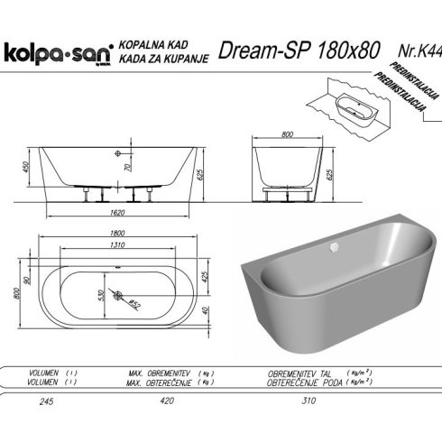 Kolpa Dream-SP térbenálló kád