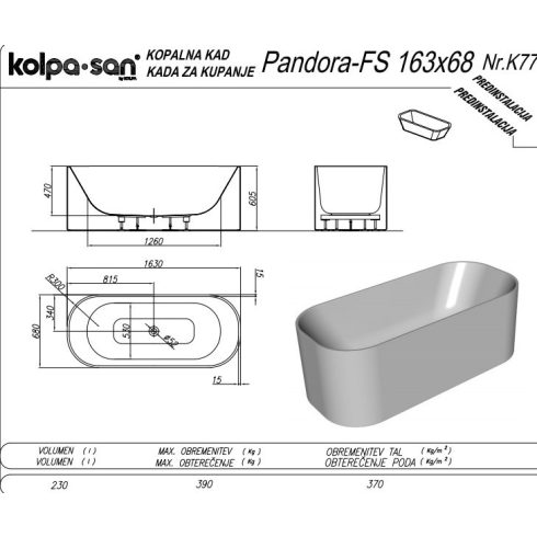 Kolpa Pandora bathtub-FS térbenálló kád