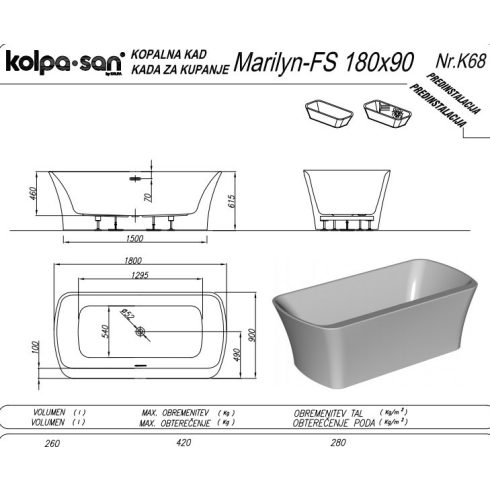 Kolpa Marilyn-FS térbenálló kád