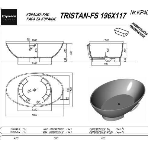 Kolpa Tristan-FS térbenálló kád