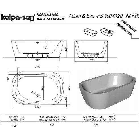 Kolpa Adam&Eva térbenálló kád