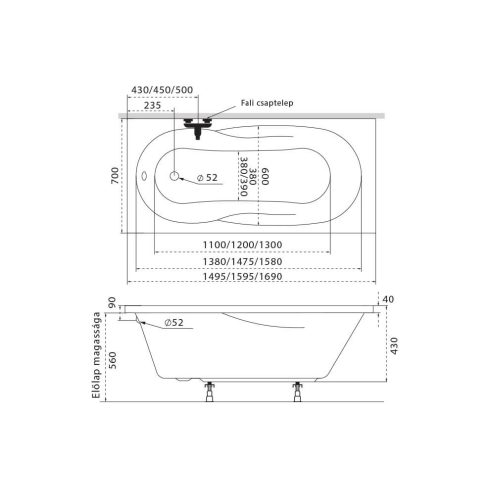 M acryl Nora egyenes akril kád