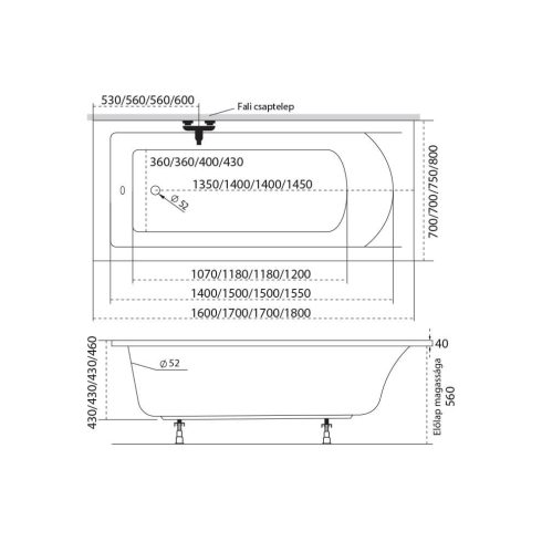 M acryl Fresh egyenes akril kád