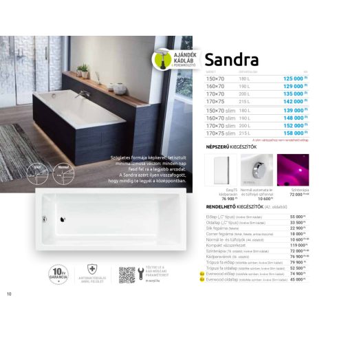 M acryl Sandra / Sandra Slim egyenes akril kád