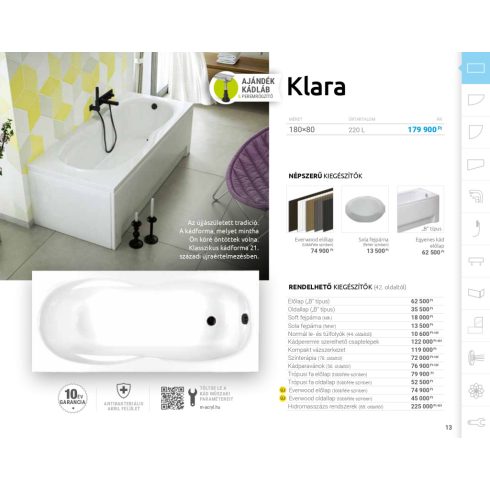 M acryl Klara egyenes akril kád