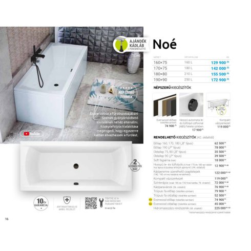 M acryl Noé egyenes akril kád