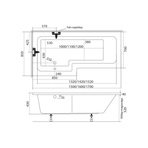 M acryl Linea Aszimmetrikus akril kád