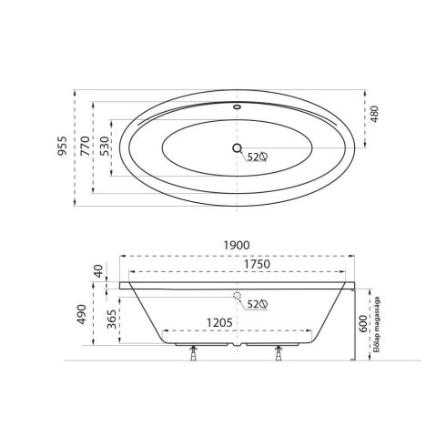 M acryl Oval Különleges akril kád