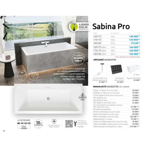 M acryl Sabina Pro / Slim egyenes akril kád
