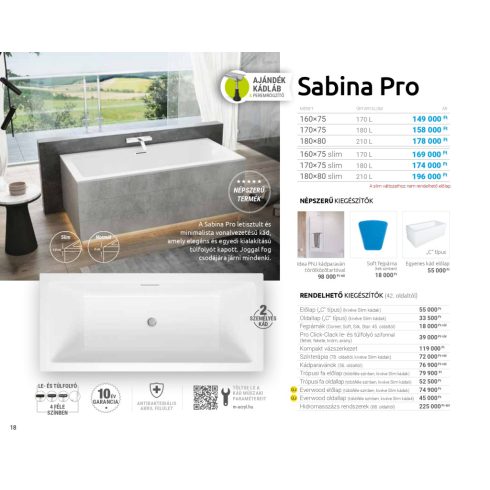 M acryl Sabina Pro / Slim egyenes akril kád