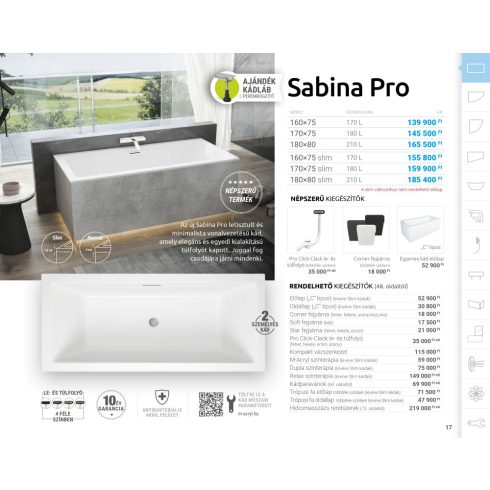 M acryl Sabina Pro / Slim egyenes akril kád