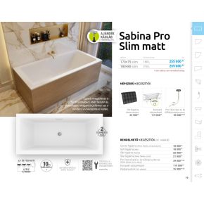 M acryl Sabina Pro Slim Matt egyenes akril kád