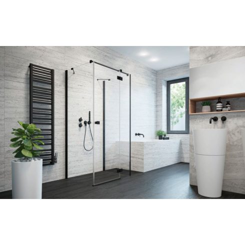 Radaway Essenza New Black KDJ+S szögletes fekete zuhanykabin / Nyílóajtó + oldalfal