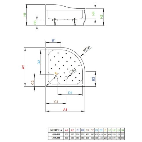 Radaway Korfu A íves zuhanytálca