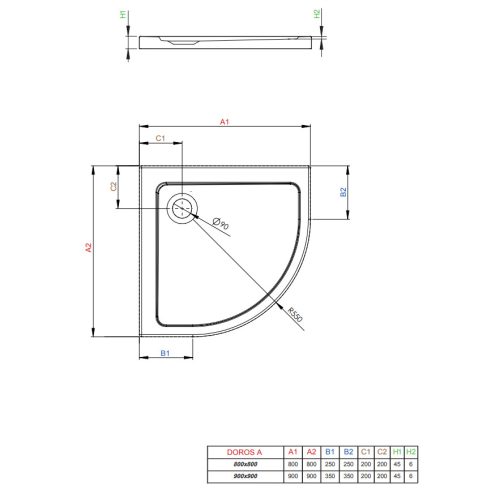Radaway Doros A íves zuhanytálca