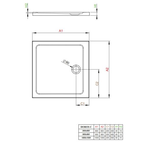 Radaway Doros C szögletes zuhanytálca