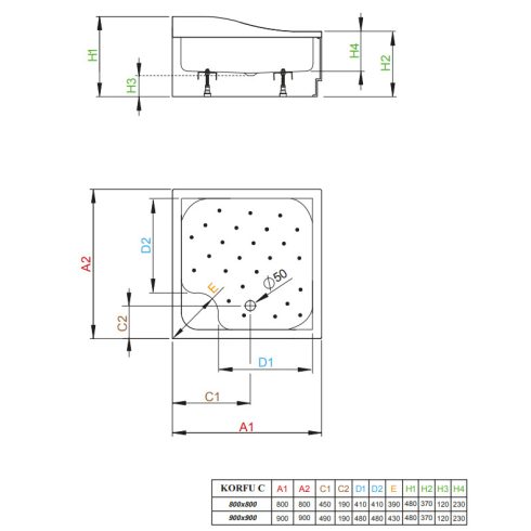 Radaway Korfu C szögletes zuhanytálca