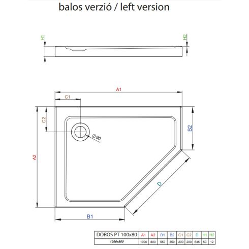 Radaway Doros PT E szögletes zuhanytálca