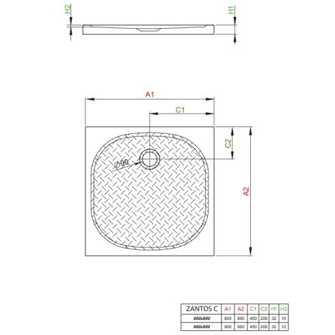 Radaway Zantos C szögletes lapos zuhanytálca