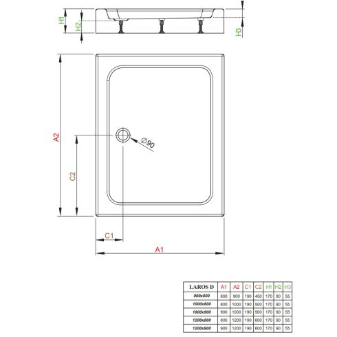 Radaway Laros D szögletes zuhanytálca